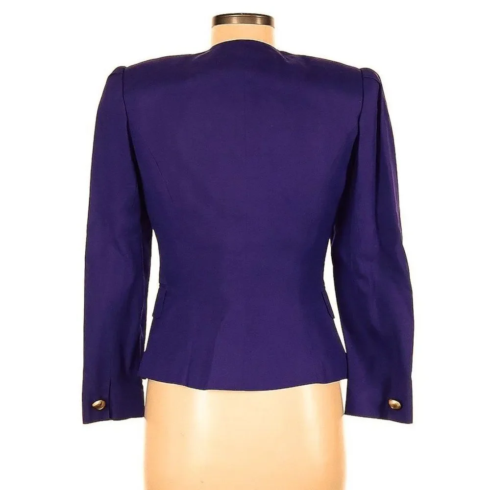 Vintage 80s Michelle Stuart Blazer Purple Gold Button Corpcore Size 8P